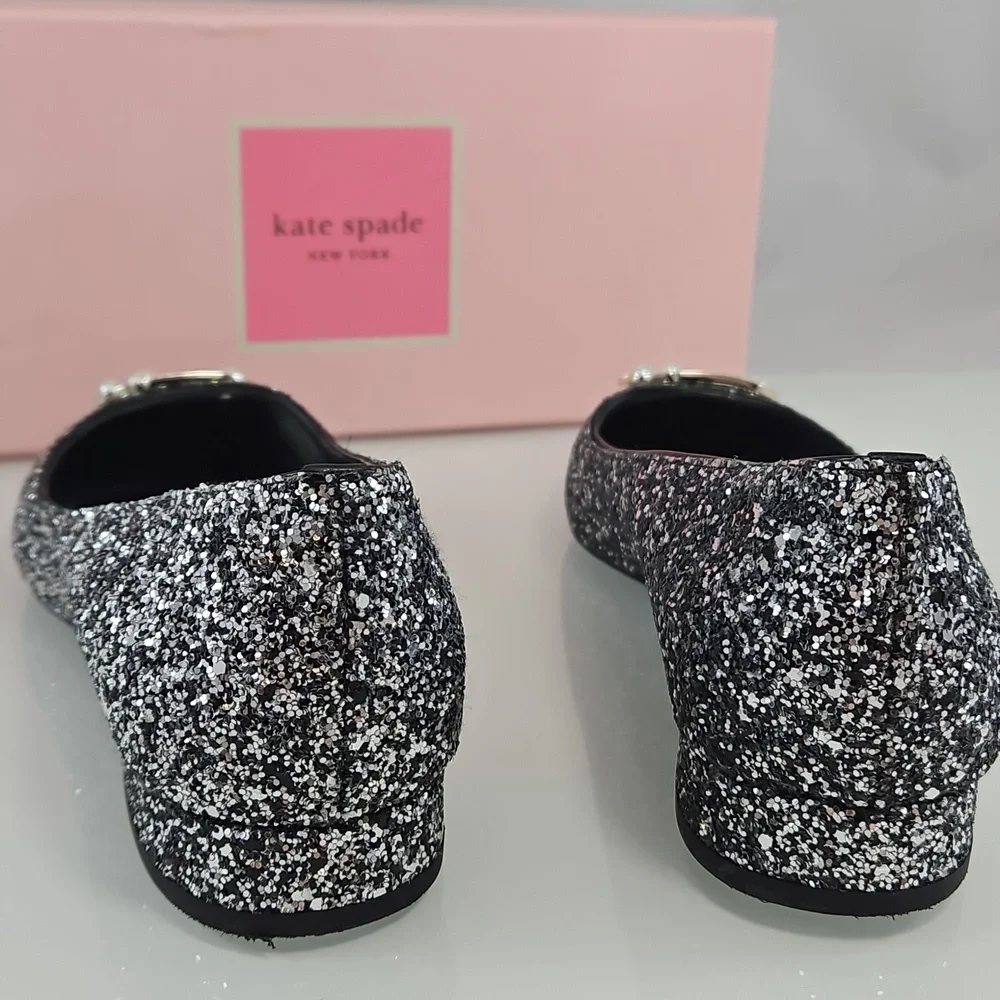 Kate Spade Silver Buckle Up Glitter Flats Size 38.5 - Picture 9 of 15
